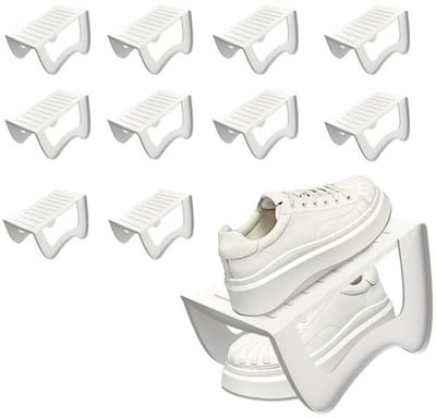 Froadp 10x Wit Stapelbare Schoenenhouder – Antislip Schoenenorganizer voor Kast, Dubbellaags Design, 25x14,5x14 cm