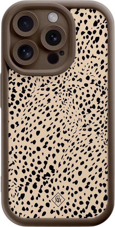 Casimoda® hoesje - Geschikt voor iPhone 13 Pro - Stippen bruin abstract - Effen telefoonhoesje met lensbescherming - Siliconen/TPU - Backcover - Bruin/beige