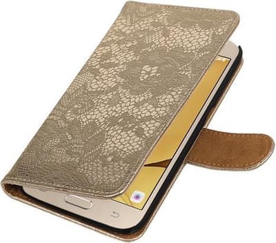 Goud Lace booktype wallet cover hoesje voor Samsung Galaxy J2 2016