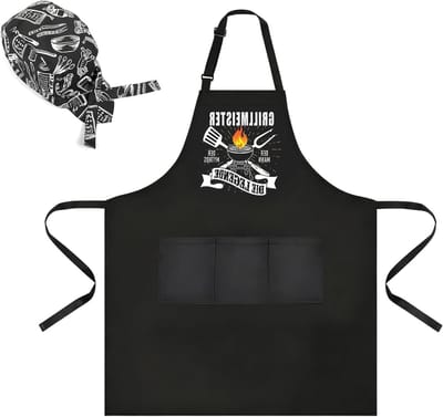 Grappige Keuken Schort met 3 Zakjes, Verstelbaar Grill Schort met Kookmuts voor Koken, BBQ en Restaurantgebruik
