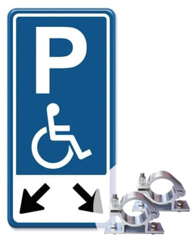 Parkeerbord Mindervalide pijl links en rechts 30x60 cm - Bevestiging: Met paalbeugels Ø48mm