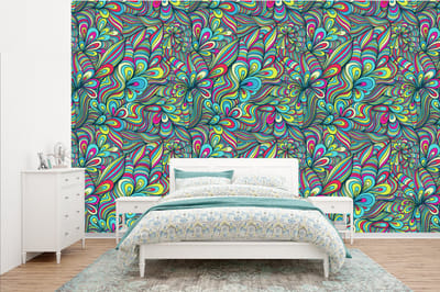Behang - Fotobehang Fantasy - Design - Kleuren - Retro - Breedte 385 cm x hoogte 240 cm