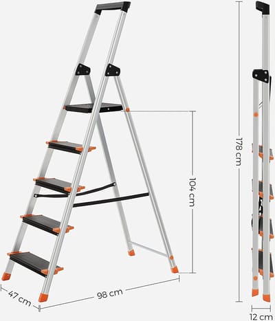Ladder - 5 treden - Trapladder - Opvouwbaar - Trapladder - Aluminium ladder - Belastbaar tot 150 kg