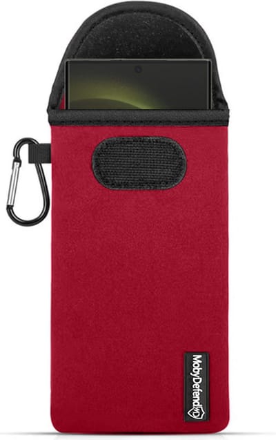 MobyDefend Hoesje - Geschikt voor Samsung Galaxy S23 Ultra - Neopreen Pouch Met Karabijnhaak - Insteek - Riemlus - Rood