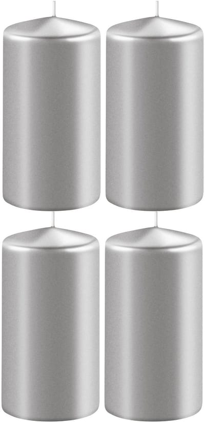 Enlightening Candles Cilinder stompkaars - 4x - zilver - D6 x H10 cm - 36 branduren - Dikke kaarsen - Voor kandelaar of plateau