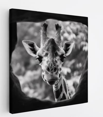 Saammp Canvas Schilderij - Glurende Giraffe - Natuur - Dieren - 20x20 - Foto op canvas - Wanddecoratie - Muurdecoratie Woonkamer - Slaapkamer decoratie - Canvas Print