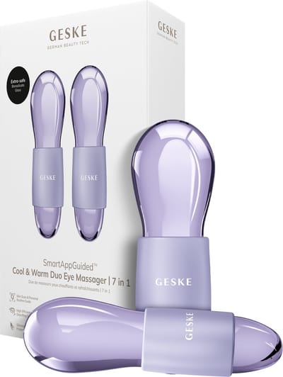 GESKE SmartAppGuided™ Cool & Warm Duo Eye Massager | 7 in 1 | Tijdbesparende dubbele stimulator | Voor ogen en gezicht | Batterijloos koelen en warmen | Verstevigt, ontspant en ontzwelt