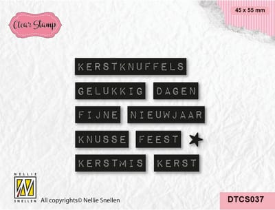 DTCS037 Nellie Snellen Clearstamp dutch texts typed - kerstknuffels - typewriting - knusse kerst - gelukkig nieuwjaar - stijl typemachine