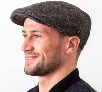 Hatman of Ireland Flat Cap The Dubliner 100% Donegal Tweed Charcoal maat S (56/57 cm)