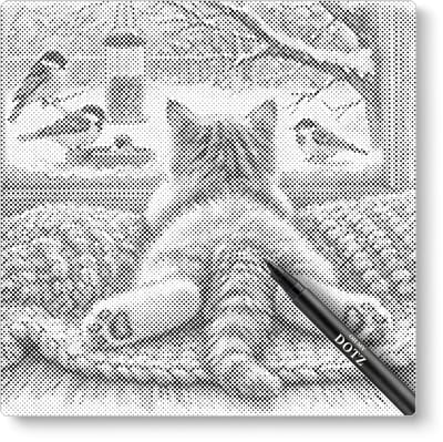 Kat Kijkt Vogeltjes | Dot painting | 40x40cm | Dot painting | Oh My Dotz | Dots stippen | Diamond painting & Schilderen op nummer alternatief | Happy hobby
