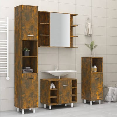 vidaXL - Badkamerkast - 30x30x179 - cm - bewerkt - hout - gerookt - eikenkleurig