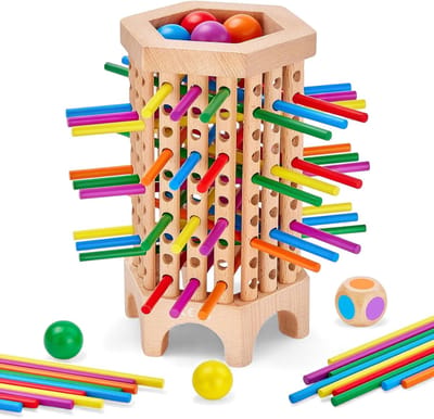 3-in-1 Montessori Houten Stokspel – Educatief Hout Speelgoed – Sorteer- & Telspel – Kleuren Leren, Fijne Motoriek & Sensorisch Spel – Houten Bordspel – STEM Speelgoed voor Kinderen – Cadeau 3 4 5 Jaar
