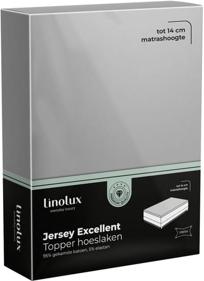 Linolux Hoeslaken Topper Jersey Excellent Light Grey 140x200 t/m 160x220