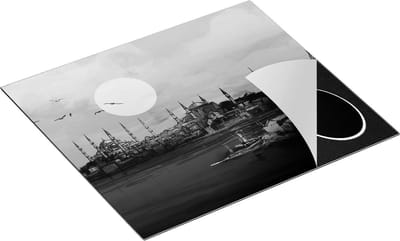 Chefcare Inductie Beschermer Illustratie van de Maiden's Tower in Istanbul - Zwart Wit - 60x50 cm - Afdekplaat Inductie - Kookplaat Beschermer - Inductie Mat