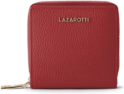 Lazarotti Leren portemonnee Bologna Leather Zip Wallet With 6 Card Slots Red rood