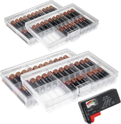 Batterij Opbergdoos - Batterijhouder Koffer - Batterijen Organiseren - Verplaatsbare Verdelers - Set van 4 - Transparant