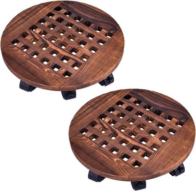 14 Inch Rolling Houten Planter Caddy met Wielen voor Bloempotten - Multifunctionele Plantentrolley voor Binnen en Buiten