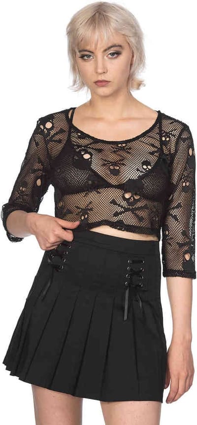 Banned - SKULL Crop top - L - Zwart