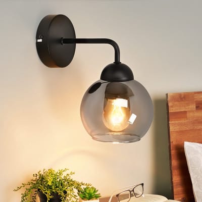 NETTLIFE Wandlamp binnen - Glas - E27 Fitting - Zwart - Vintage Wandverlichting - Glazen Bol Design - Rond Hallamp - voor Woonkamer | Slaapkamer | Restaurant | Trappenhuis - Zonder Lamp