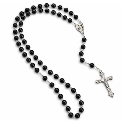 LGT JWLS Rozenkrans Ketting Zwarte Glaskralen Met Kruis