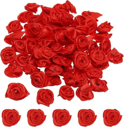 Mini Satijnen Rozen - Stoffen Bloemen Applicaties - Doe-het-zelf Knutselen - Delicaat Satijn Met Glans - 15 cm Diameter - Rood