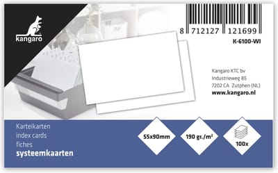 Kangaro systeemkaarten - 55x90mm - blanco - 190 grams - pak a 100 vel