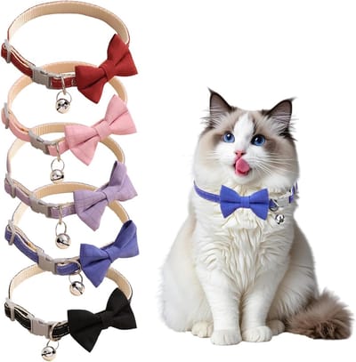 Verstelbare Kattenhalsbanden met Strik - Veiligheidsgesp, Persoonlijke Accessoires voor Katten en Kittens - 5 Stuks