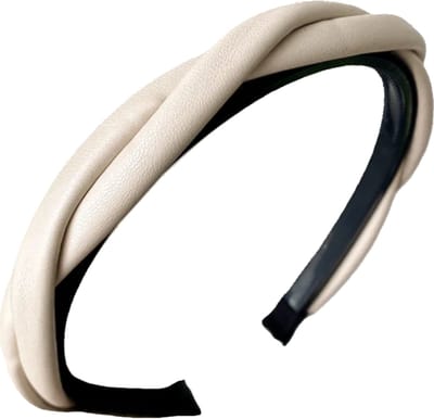 Vlecht PU leder Diadeem - Beige | Kunstleer | 2 cm | Fashion Favorite