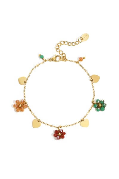 Goudlief.nl Minimalistische armband hartjes en bloemetjes - Goudlief - 16 + 3 cm - Stainless steel - Nikkel vrij - Dames armband - Gouden armband - Kerst sieraden - Kerst cadeau - Moederdag - Valentijn - Cadeau voor dames