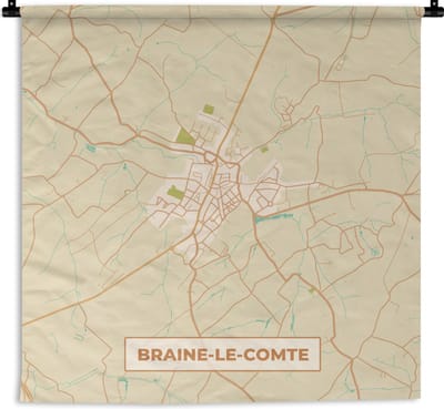 Wandkleed - Wanddoek - Vintage - Plattegrond - Kaart - Stadskaart - Braine-le-Comte - 180x180 cm - Wandtapijt