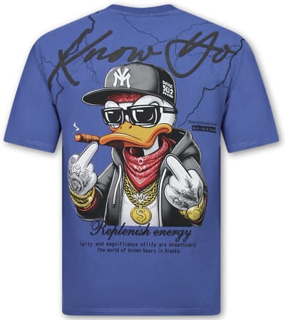 Funny T-shirt Duck - Oversized T shirt Heren - T-shirts Heren Grappig - T shirt Heren met Print -1970- Blauw
