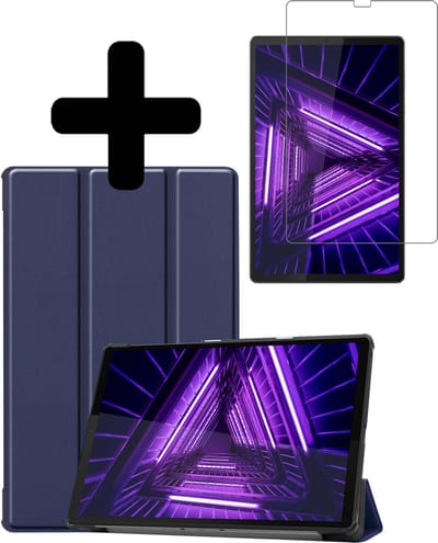 Hoes - Geschikt voor Lenovo Tab M10 FHD Plus (2e / 2nd Generatie) - Met Screenprotector - Trifold Bookcase - Hard Cover - Hardcover Book Case - Tablet Hoesje - Donkerblauw