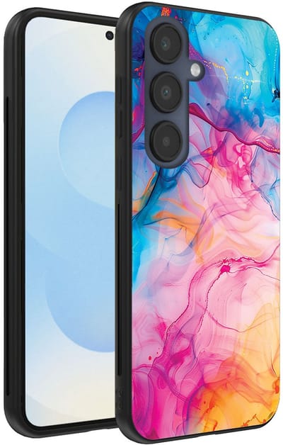 Smartphonica Telefoonhoesje Geschikt voor Samsung Galaxy S25 met Regenboog Acryl Marmer Opdruk - TPU Backcover Case Rainbow Acrylic Marble Design geschikt voor Samsung Galaxy S25