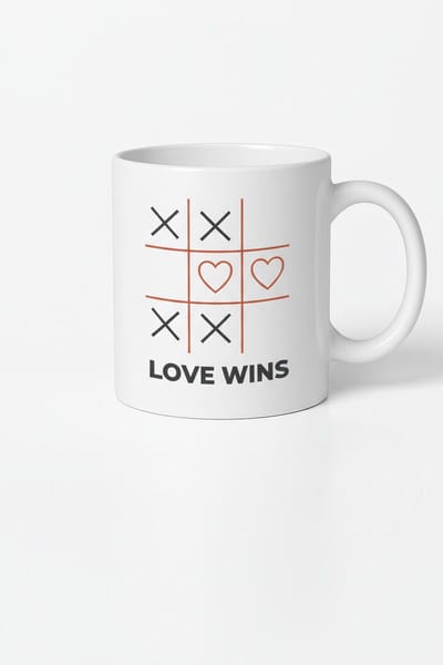 Liefde Wint Mok | Tic-Tac-Toe Hartjes Design | Origineel Cadeau Koffie Theemok