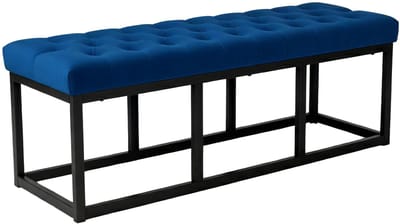 CLP Bank Polson - Gestikte Zitbank - Metalen Frame Mat Zwart - 200 kg Belastbaar - Modern Design - blauw