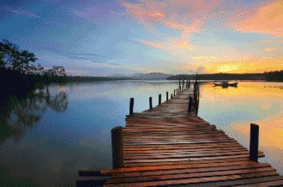 MyHobby Borduurpakket – Zonsondergang bij meer 60×40 cm - Aida borduurstof 5,5 kruisjes/cm (14 count) - Telpatroon - Borduurgaren - Borduurnaald - Handleiding - Voor Beginners & Gevorderden - Complete borduurset