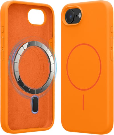 kwmobile Telefoonhoesje voor Apple iPhone 17e / iPhone 16e - Hoes met siliconen randen en magnetische achterkant compatibel met MagSafe, in fruitig oranje