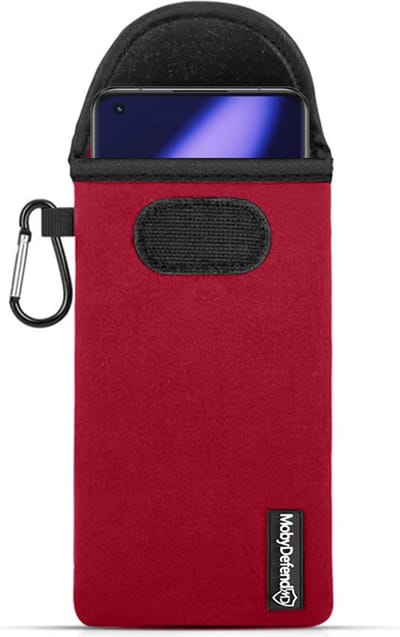 MobyDefend Hoesje - Geschikt voor OnePlus 11 - Neopreen Pouch Met Karabijnhaak - Insteek - Riemlus - Rood