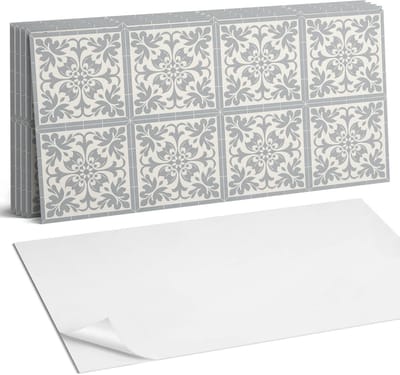 Coloray Plaktegels - Plantenpatroon op tegels Wandtegel Zelfklevend - 60 cm x 30 cm - Grijs Plaktegels - 6 stuks - Rechthoek PVC Tegels - Plaktegels Keuken - Zelfklevende Vloertegels Badkamer - Vinyltegels Vloer Zelfklevend - Zelfklevende Wandtegels