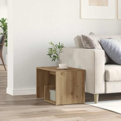 vidaXL - Bijzettafel - 59x36x38 - cm - bewerkt - hout - artisanaal - eikenkleurig