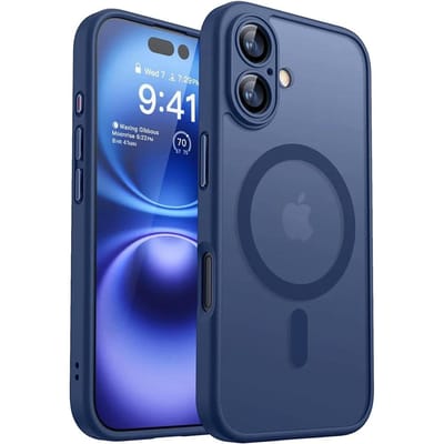 Coque blindée magnétique mate translucide antichoc pour iPhone 17 16 15 14 13 12 11 Pro Max Plus Pour Magsafe Housse de recharge sans fil For iPhone 15 ProMax bleu foncé