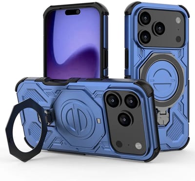 Hoesje geschikt voor Apple iPhone 18 Pro / 17 Pro | Compatibel met MagSafe / Qi2 | 360° Draaibare Magnetische Standaard | Back Cover Kickstand Ring | Blauw