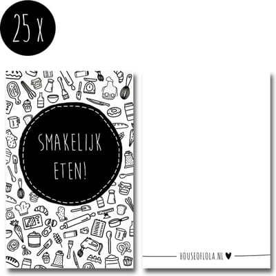 25x Minikaartje / kleine kaartjes | SMAKELIJK ETEN | 85 x 55 mm | voor bij (bestelling van) eten / broodtrommel / lunchbox / traktaties