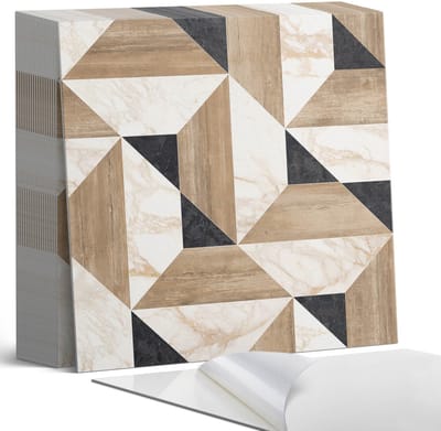 Coloray Plaktegels - Geometrisch tegelpatroon Zelfklevende Tegels - 20 cm x 20 cm - Bruin Plaktegels - 20 stuks - Vierkant PVC Tegels - Plaktegels Badkamer - Plaktegels Vloer - Vinyl Tegels Zelfklevend - Wandtegel Zelfklevend