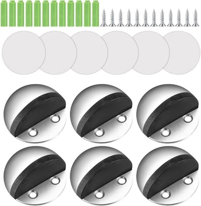 Set van 6 RVS Deurstopper met Rubber Buffer voor Harde Vloeren - Bescherming voor Deuren, Muren en Meubels, Inclusief Schroeven