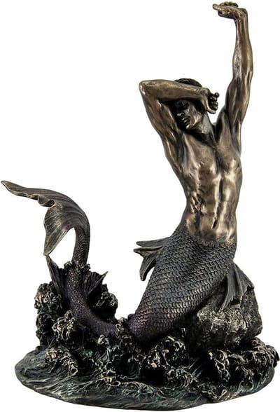 Veronese Design Beeld/figuur - Zeemeerman strekt zich uit op Rots - (hxbxd) ca. 20cm x 14,5cm x 10,8cm