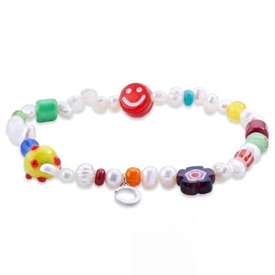 Pearlmania | Crystal Bloom armband met zoetwaterparels en veelkleurige glazen kralen