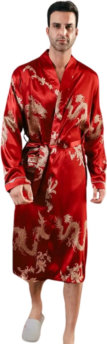 Livano Satijnen Badjas Heren - Kimono - Kamerjas - Satijn - Ochtendjas - Pyjama - Rood - Maat M