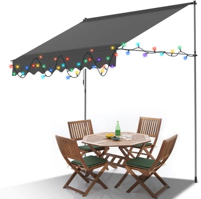 Luifels LED - UV- en Waterbescherming voor Balkon, Terras en Tuin - Zonneluifel Verstelbaar 400cm Grijs