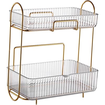 Organisateur de Maquillage à 2 Niveaux Organisateur pour Comptoir de Salle de Bain Grande Capacité Porte-Cosmétiques Étagère pour Commode de Chambre transparent